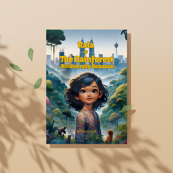 Photo of Raia & The Rainforest book against a brown background
